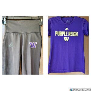 Set 2 Shirt Leggings Washington Huskies Womens XS Purple Adidas NCAA